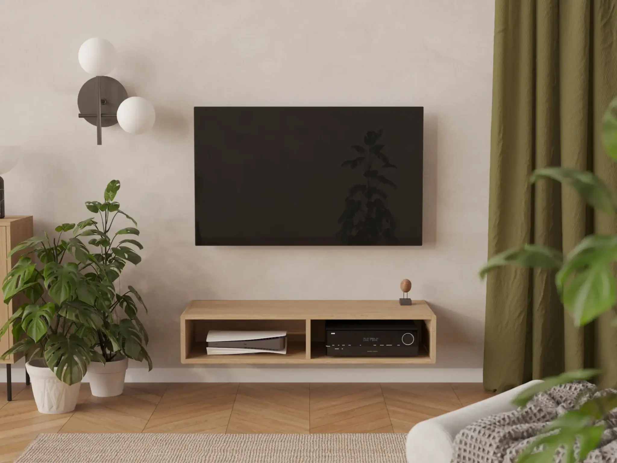 Debowa Podwieszana Szafka Rtv Z Polkami 120 Cm