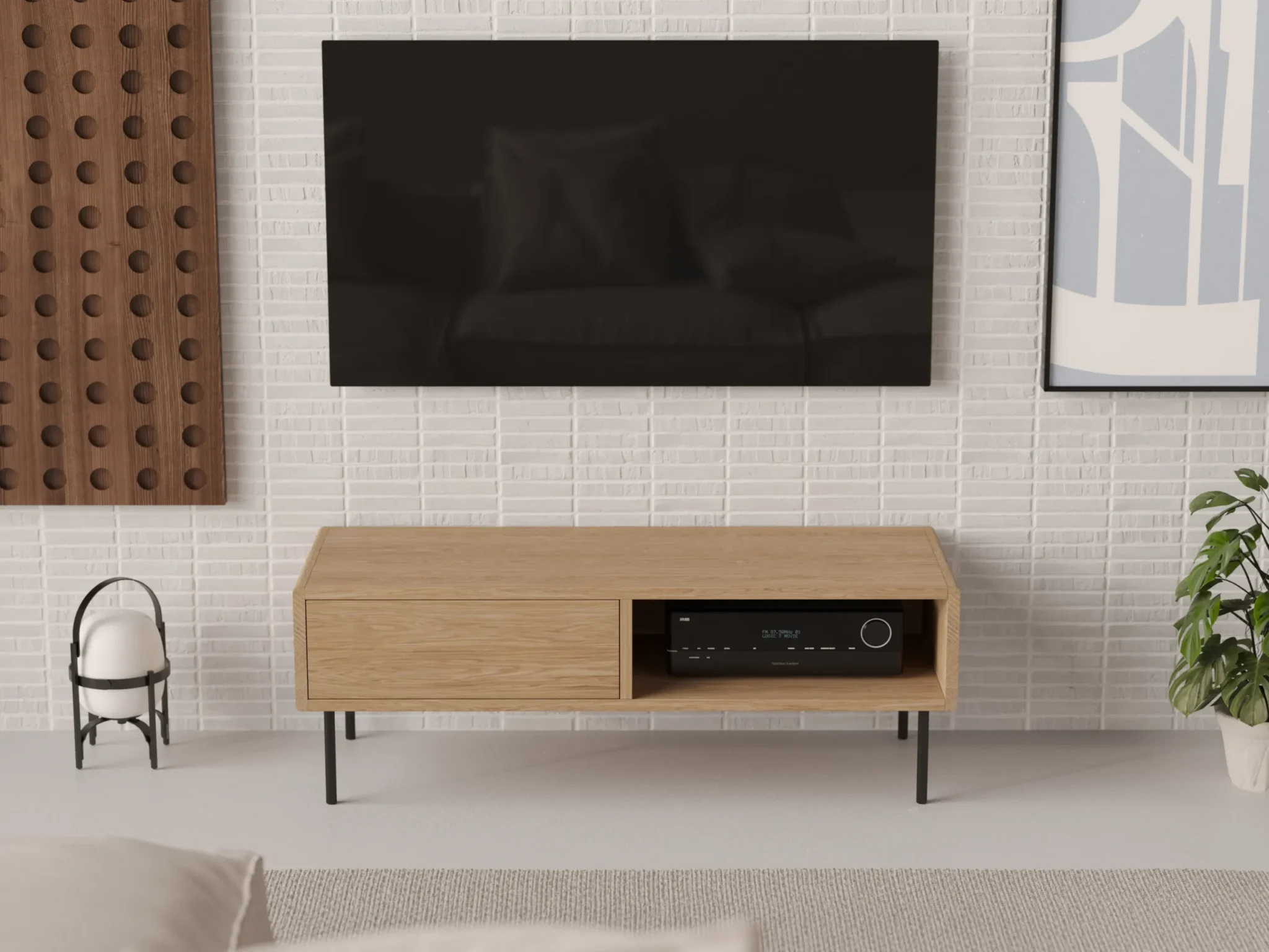 Mala Drewniana Szafka Pod Tv 120 X 45 Cm Z Zaokraglonymi Bokami Styl Loft