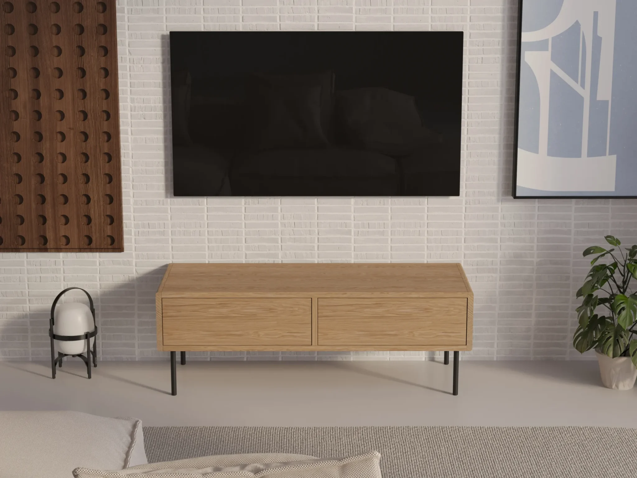 Mala Drewniana Szafka Rtv 120 Cm W Stylu Loftowym Z Zaokraglonymi Bokami
