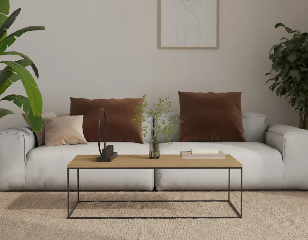 Stolik kawowy prostokątny metal drewno w nowoczesnym stylu loft 100x50 cm