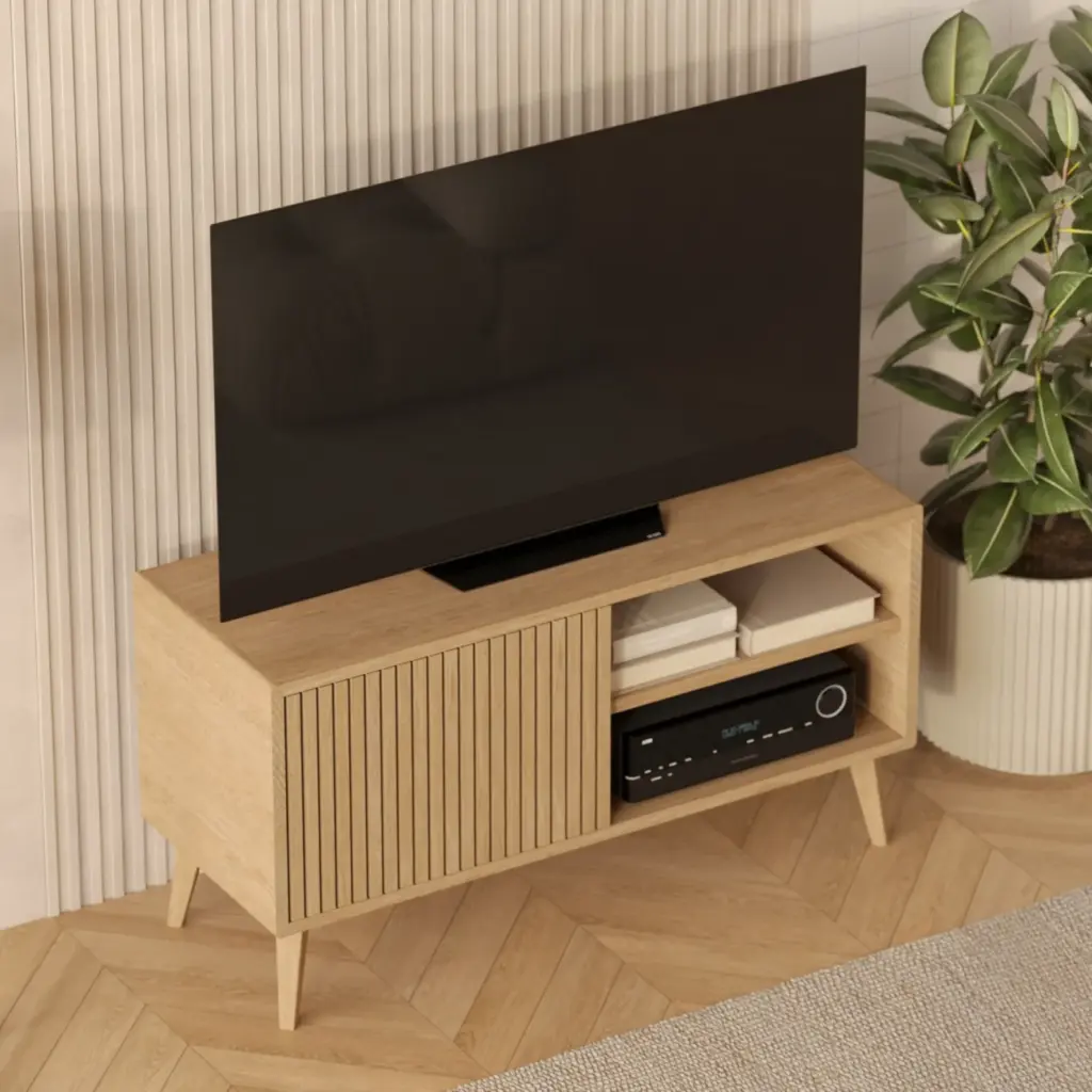 Mała komoda RTV 120 cm z lamelami z litego dębu